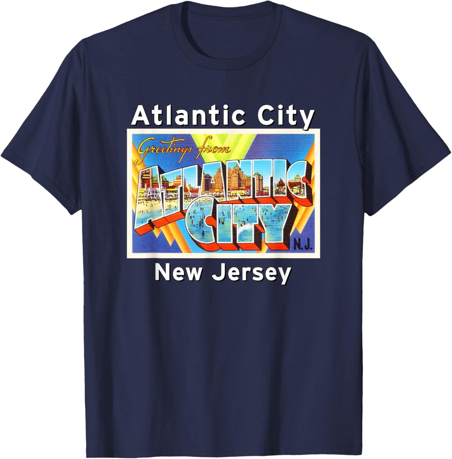 Atlantic City New Jersey NJ Large Letter Postcard 2 Gift T-Shirt - T-Shirt | Navy