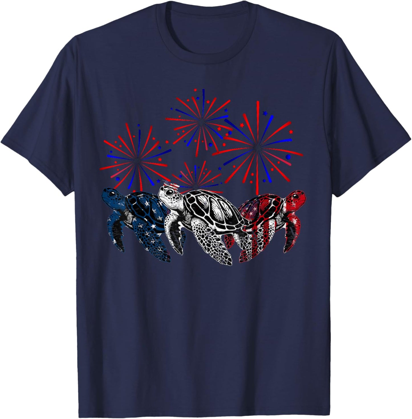 Sea Turtles USA Flag Women Men Sea Turtles Lover 4th Of July T-Shirt - T-Shirt | Navy