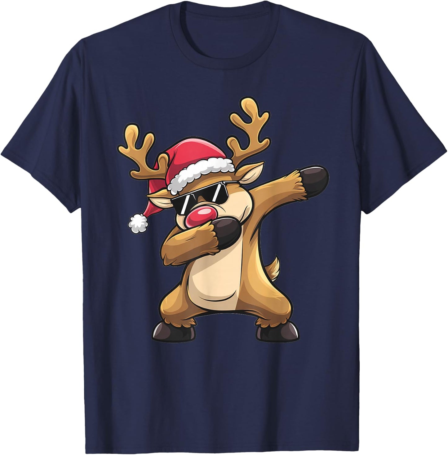 Dabbing Rudolf Reindeer Christmas T-Shirt - T-Shirt | Navy