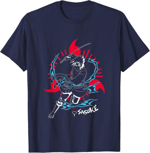 Naruto Shippuden Sasuke Inverted with Sharingan Anime T-Shirt - T-Shirt | Navy