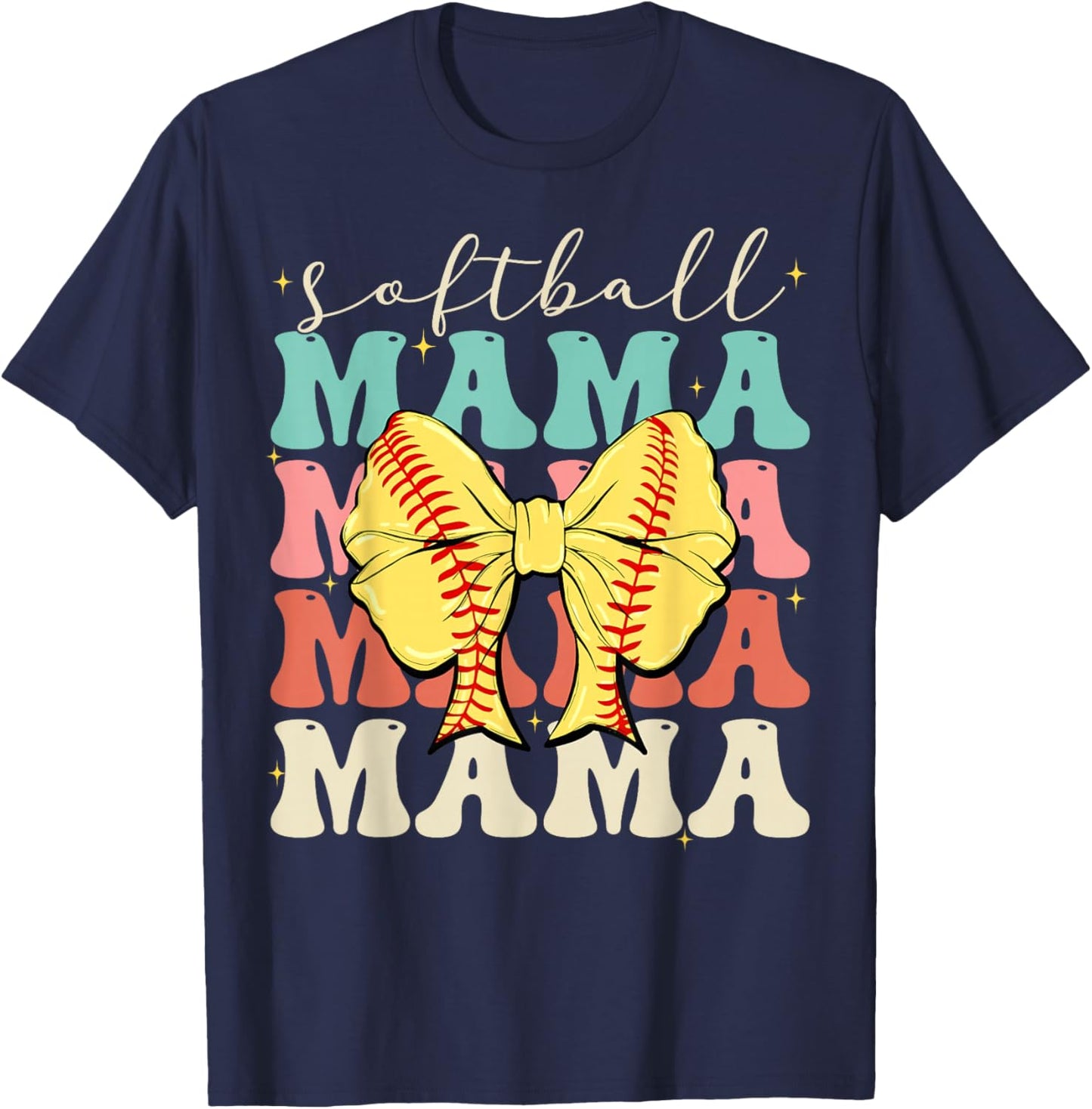 Softball Mama Mvv Mother's Day Softball Mama Retro Groovy Softball Softball Mom T-Shirt - T-Shirt | Navy