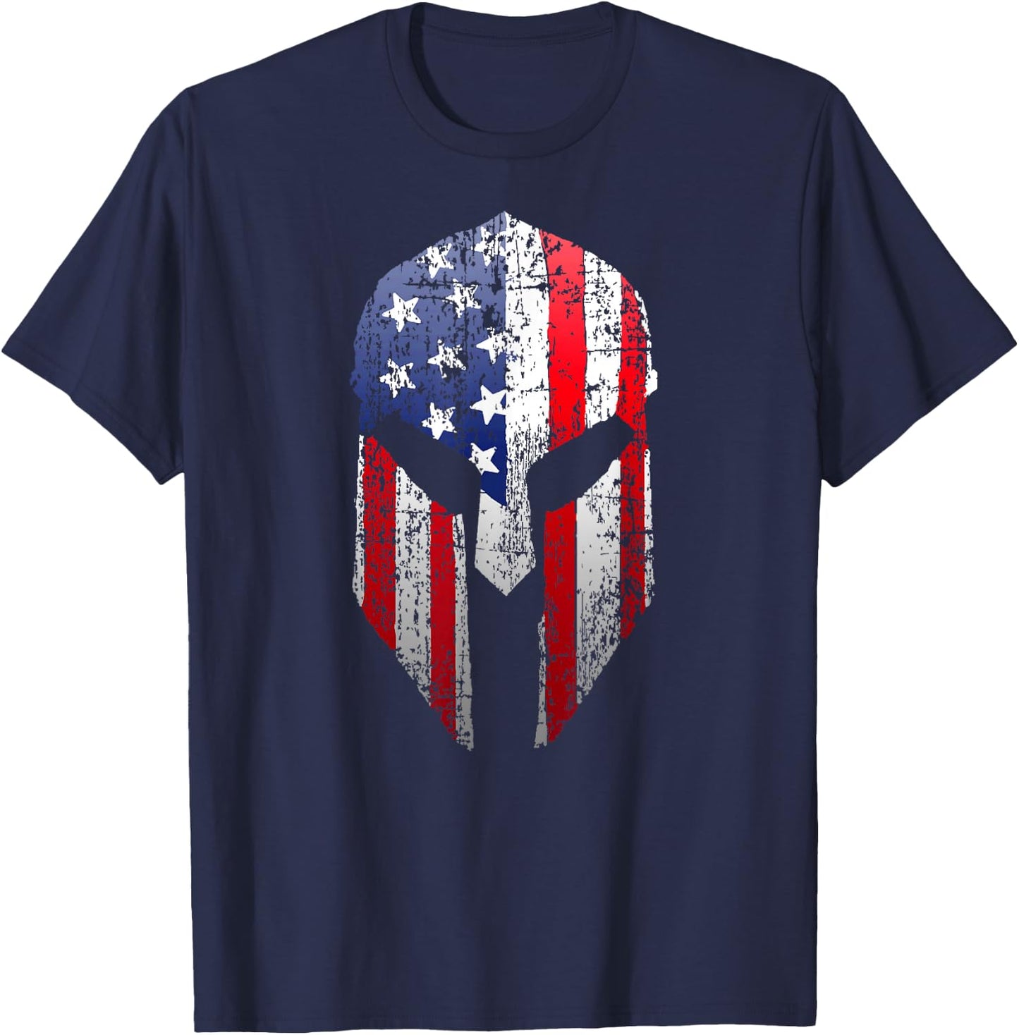 Patriotic American Spartan Warrior USA Flag Helmet T-Shirt - T-Shirt | Navy