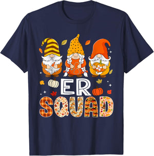 ER Squad Gnome Nurse Leopard Thanksgiving Fall Stethoscope T-Shirt - T-Shirt | Navy