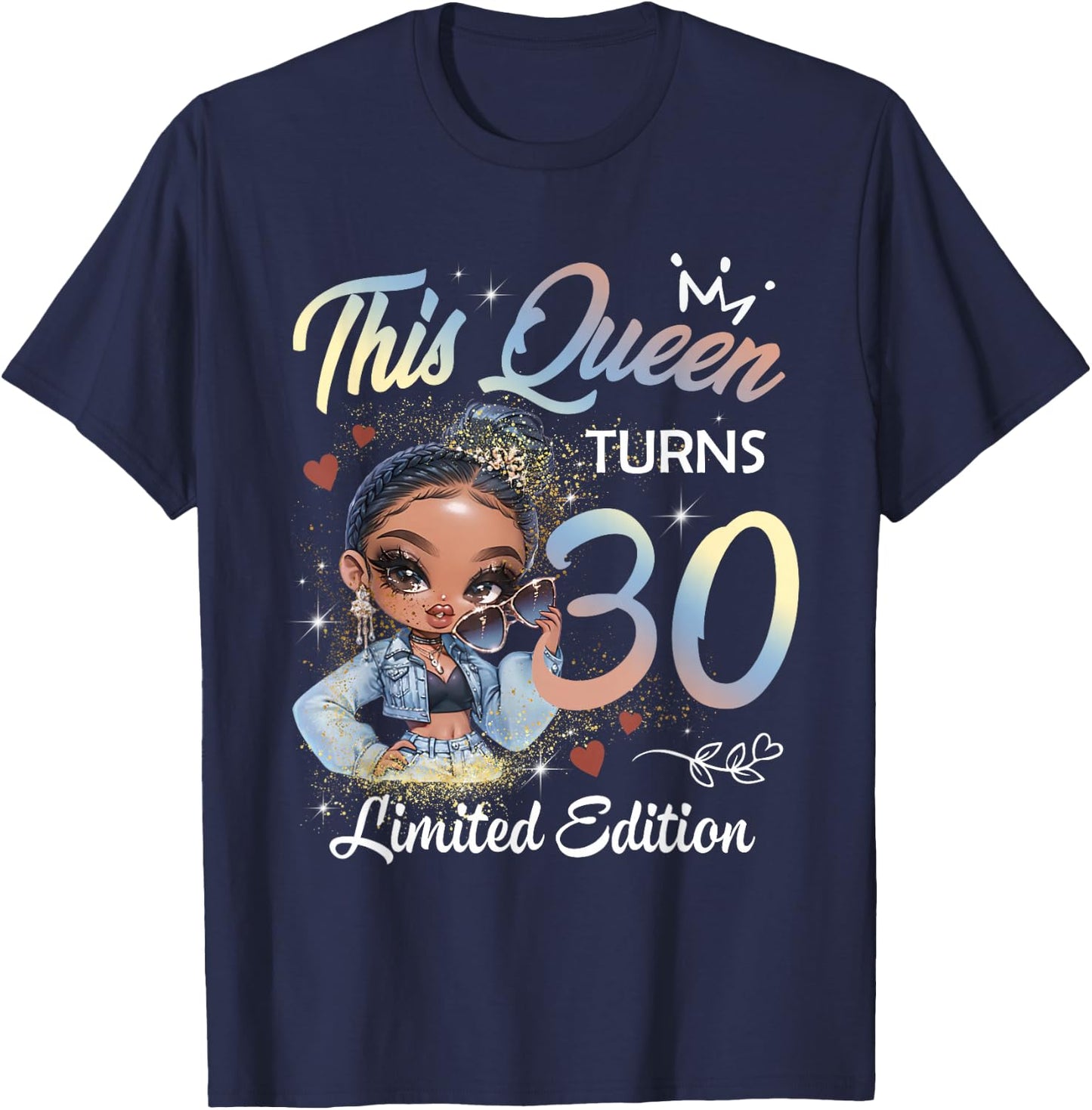 This Queen Turns Girl 30th Birthday Afro Women Black Pride T-Shirt - T-Shirt | Navy