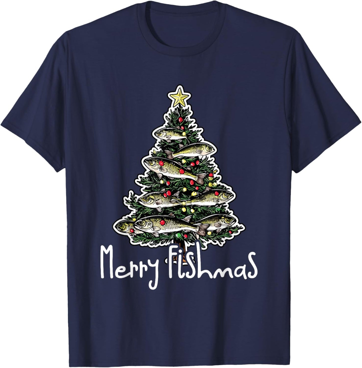 Funny Fishing Lover Christmas Sport - Merry Fishmas T-Shirt - T-Shirt | Navy