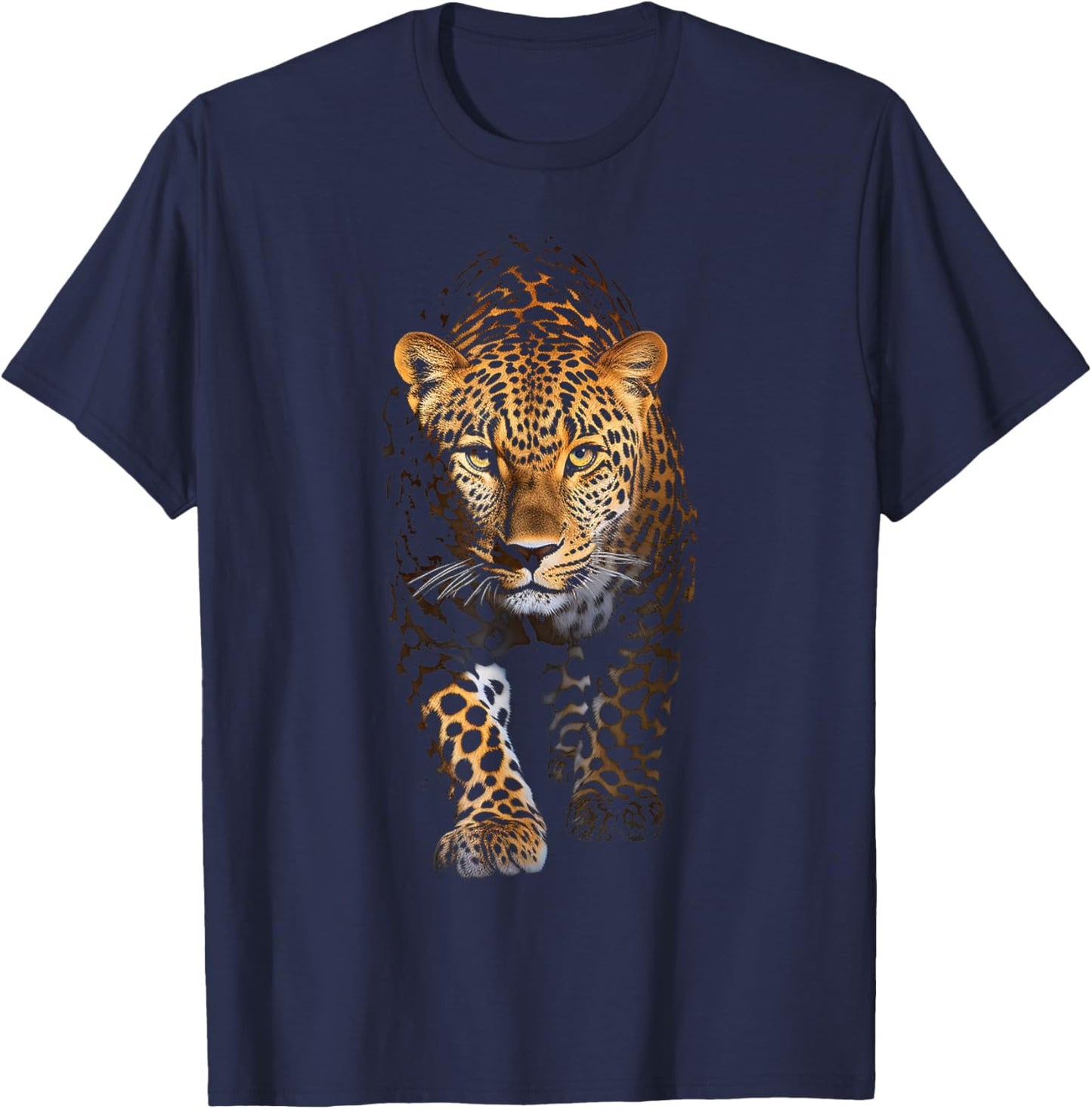 Leopard Portrait Animal Illustration Art Leopard T-Shirt - T-Shirt | Navy
