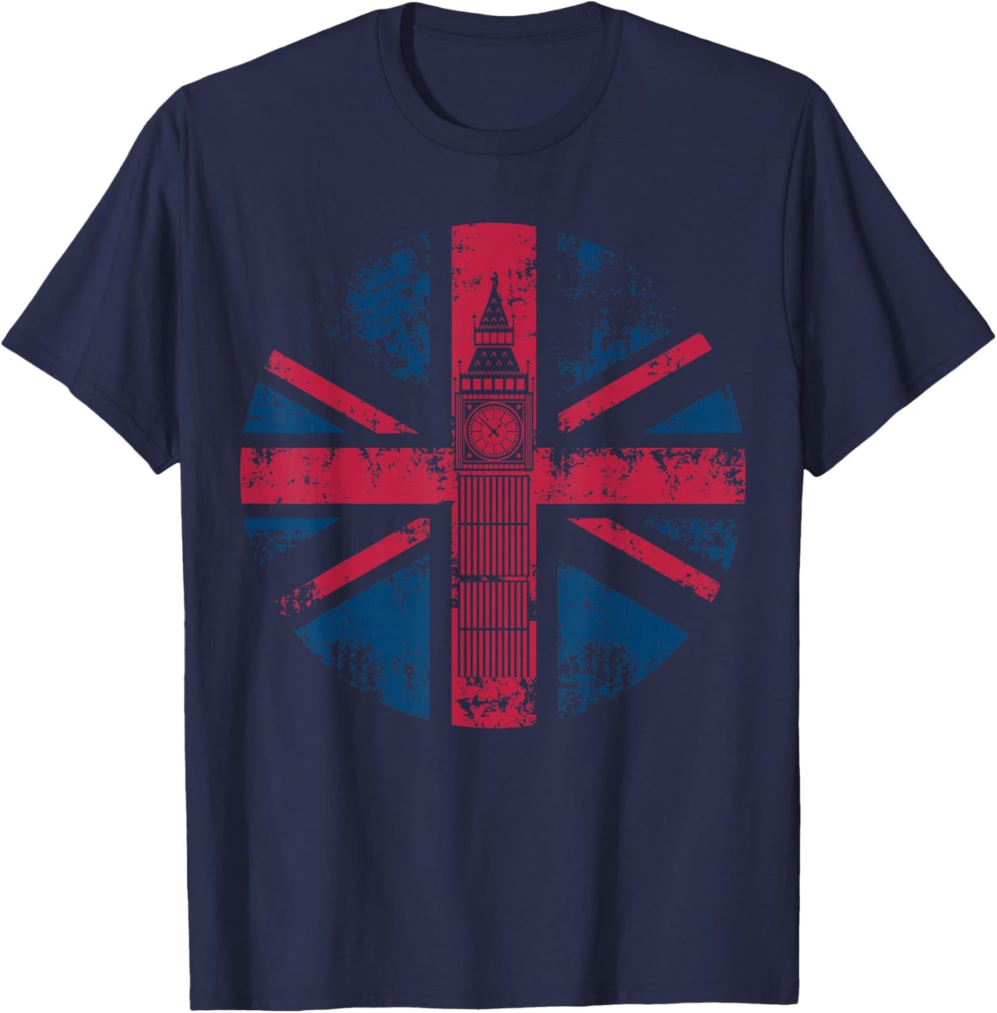 London Big Ben Union Jack Vintage UK Flag British Gift T-Shirt - T-Shirt | Navy