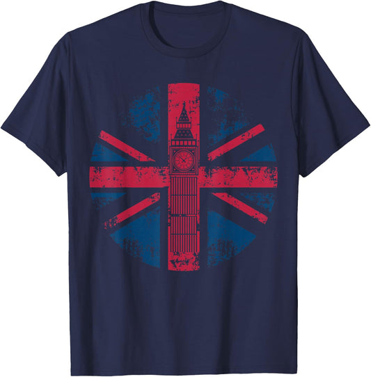 London Big Ben Union Jack Vintage UK Flag British Gift T-Shirt - T-Shirt | Navy