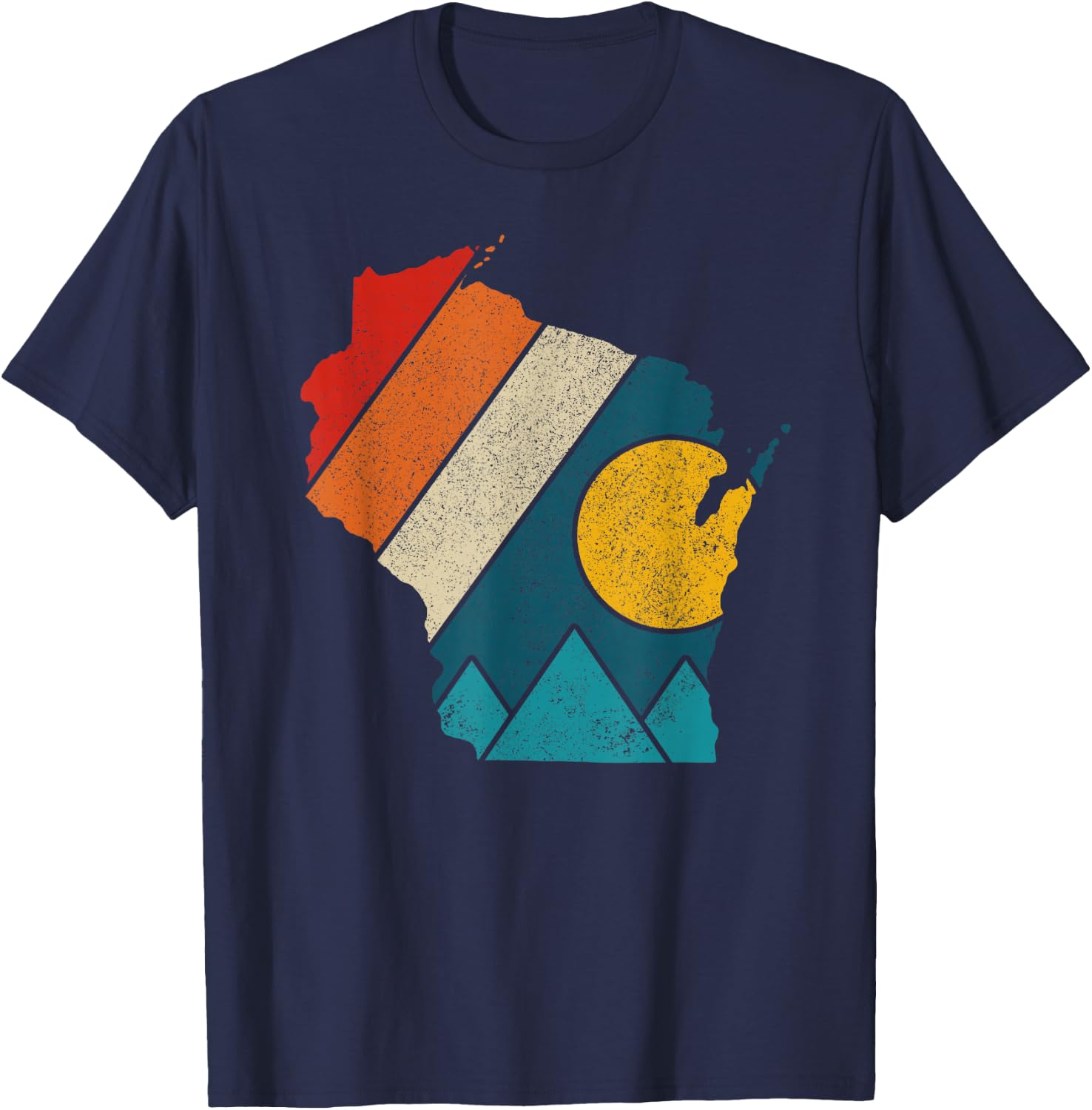 Wisconsin Vintage State Map Mountains Hiking Pride Gift T-Shirt - T-Shirt | Navy
