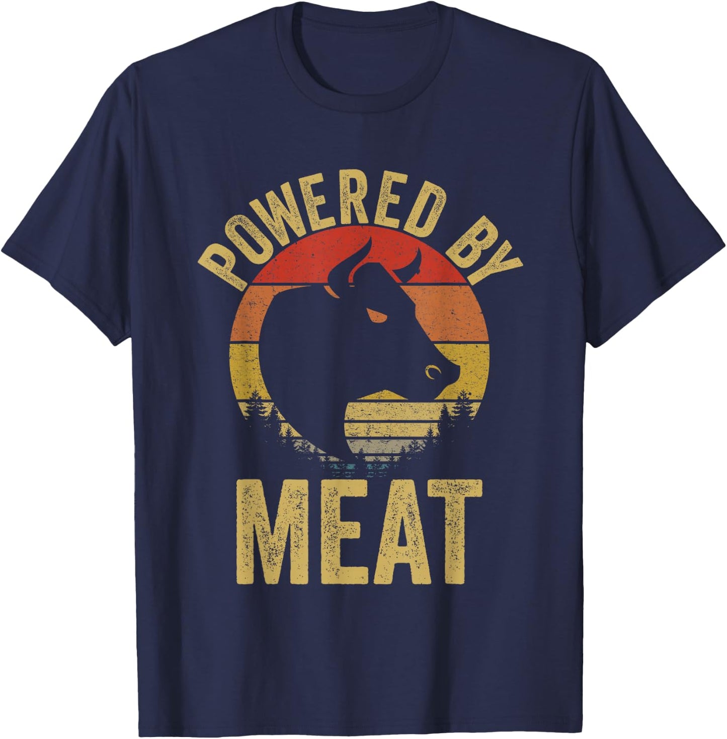 Vintage Powered By Meat Carnivore Meat Eater T-Shirt - T-Shirt | Navy