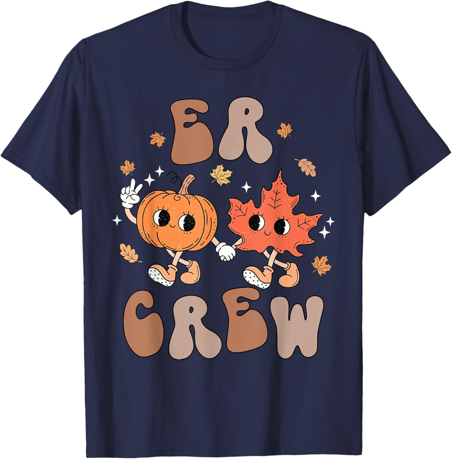 Retro ER Crew Emergency Nurse Pumpkin Fall Thanksgiving T-Shirt - T-Shirt | Navy