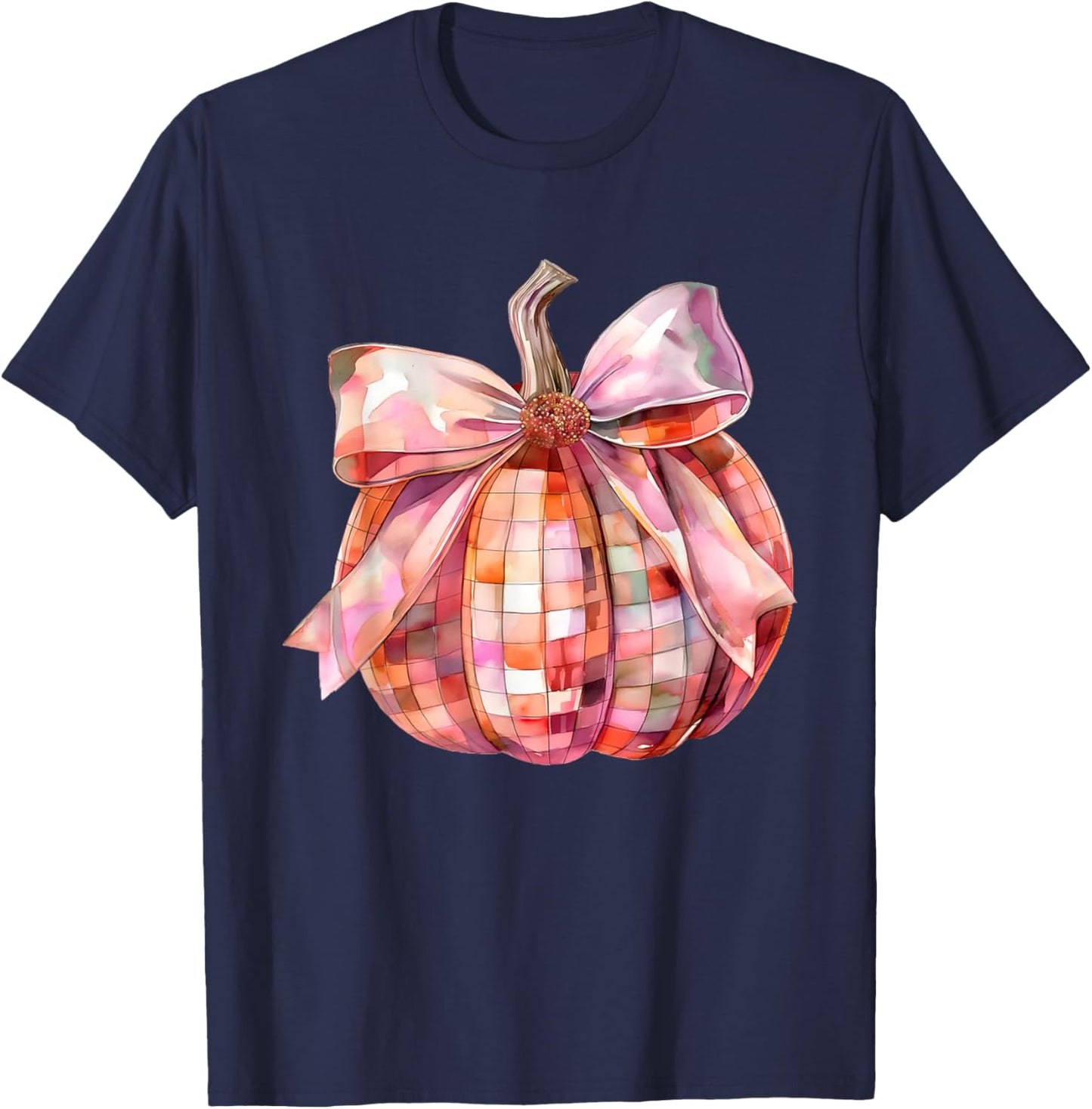 Fall Autumn Pink and Orange Disco Ball Pumpkin Halloween T-Shirt - T-Shirt | Navy