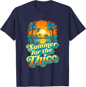 Summer For The Thicc Funny Fit2Serve 80's Beach Surf Graphic Women Kids T-Shirt - T-Shirt | Navy