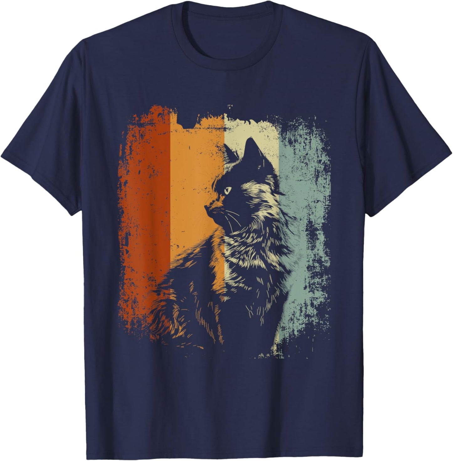 Nebelung Cat Retro Style T-Shirt - T-Shirt | Navy