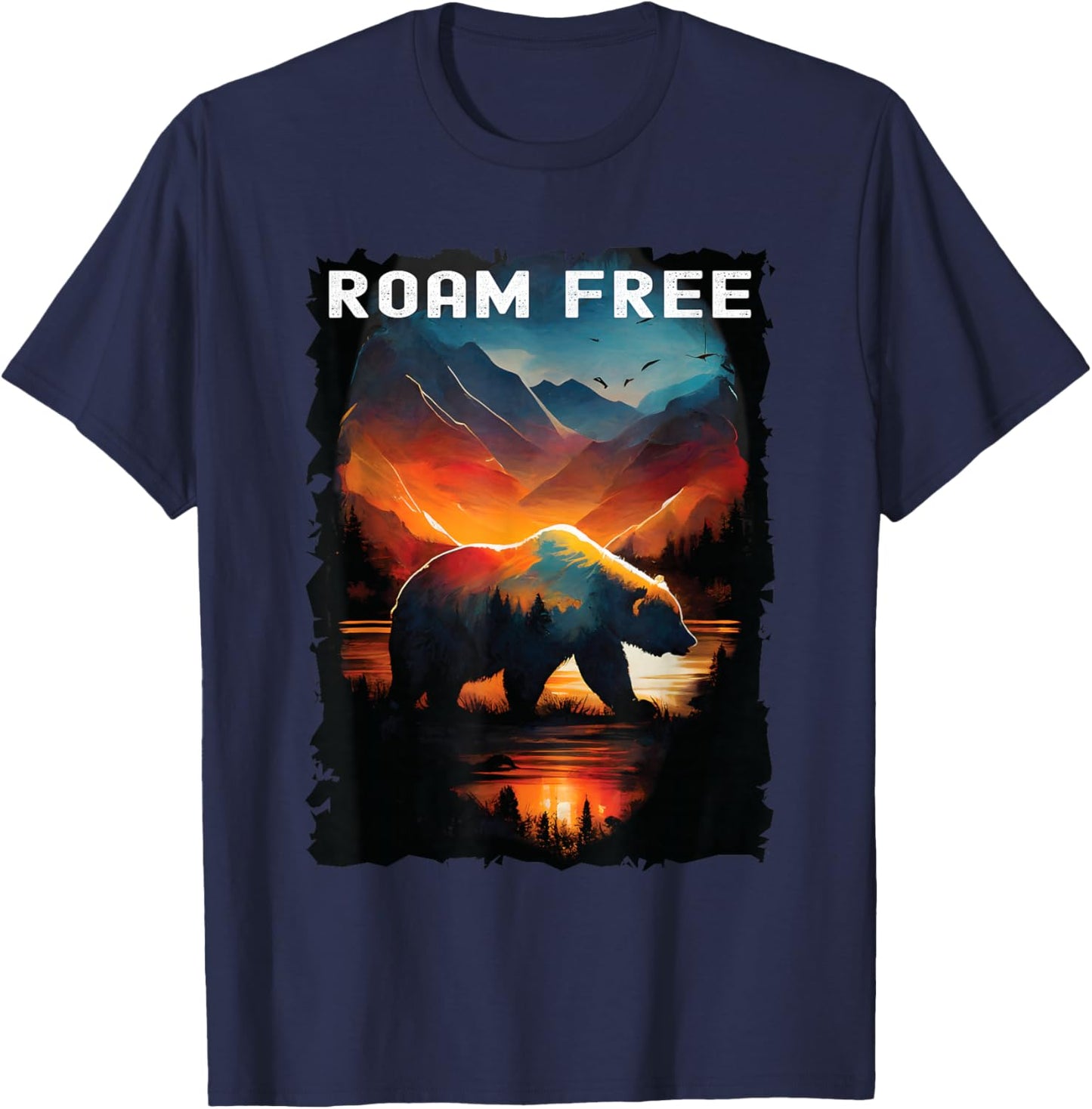 Roam Free bear hiking camping mountains T-Shirt - T-Shirt | Navy