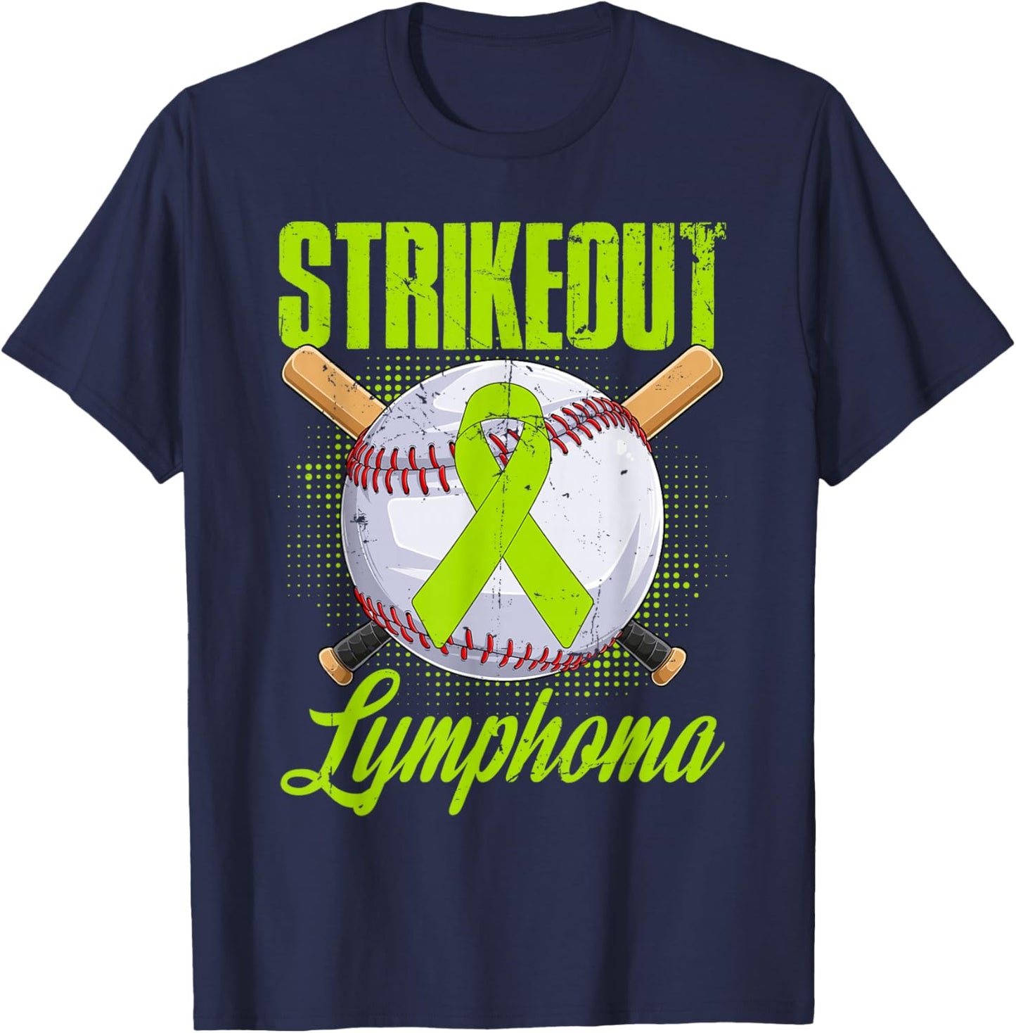 Strikeout Lymphoma Awareness Fighter Warrior Baseball Ball T-Shirt - T-Shirt | Navy