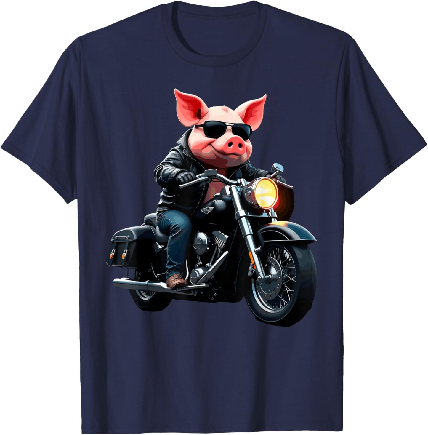 Funny Motorcycles Pig Biker Motorcycling Riding Lover T-Shirt - T-Shirt | Navy