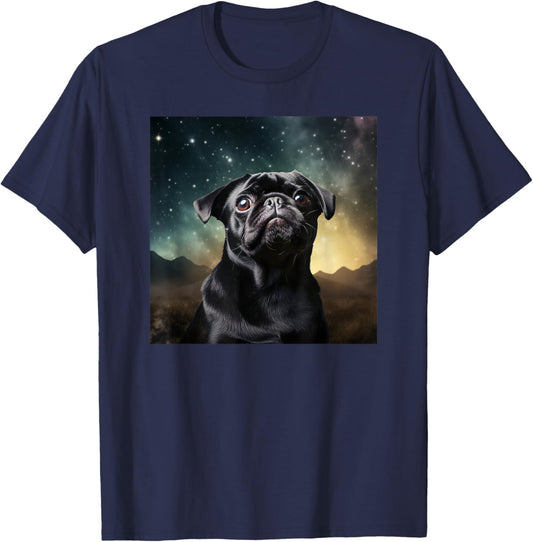 Funny Pug in Space Cute Pug Face T-Shirt - T-Shirt | Navy