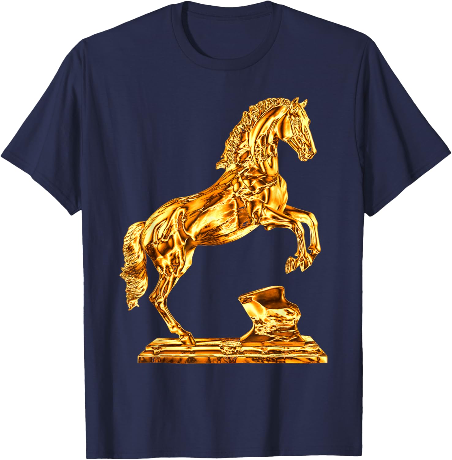 Golden Statue of Horse Sculpture T-Shirt - T-Shirt | Navy