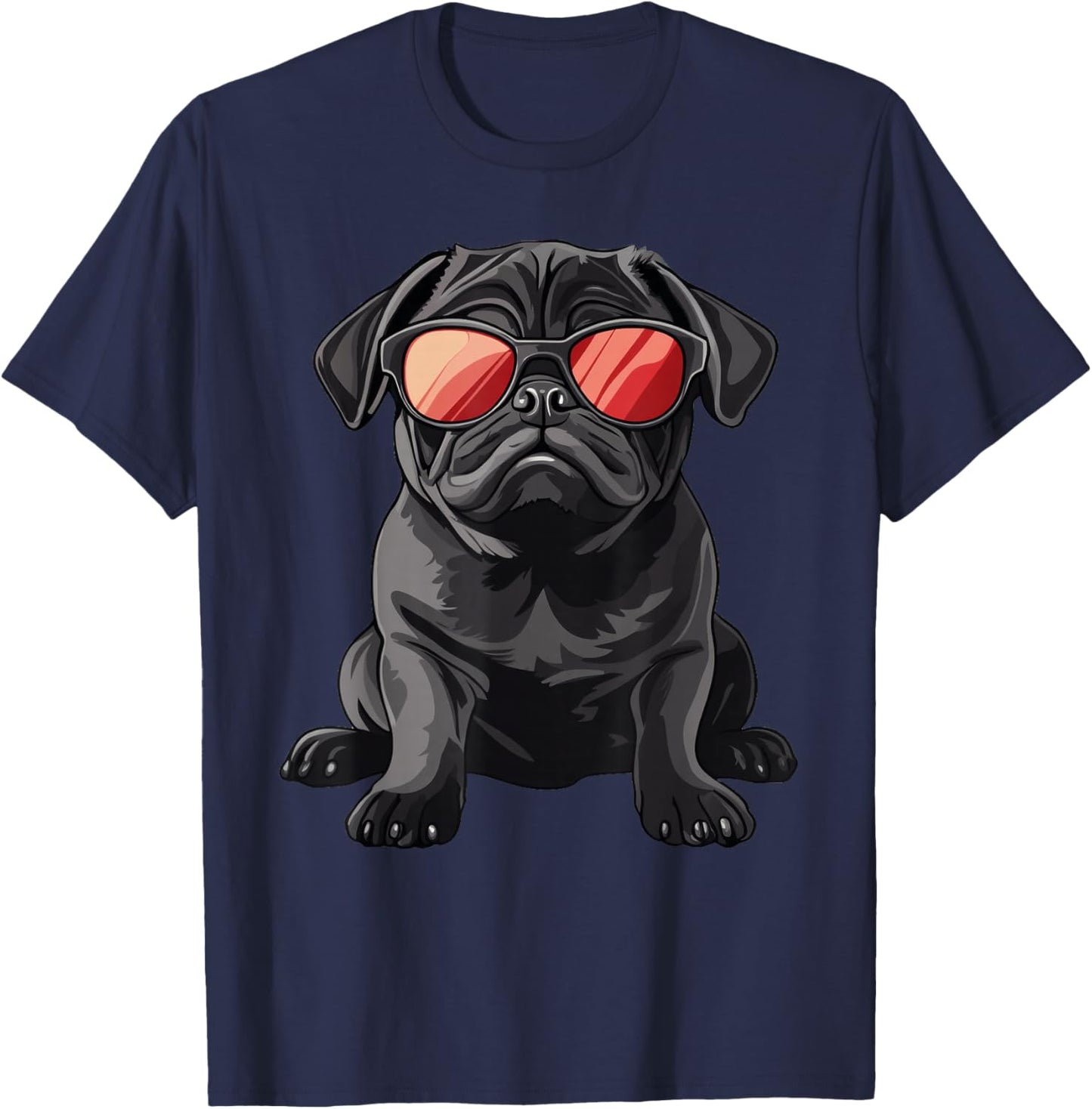 Black Pug Wearing Sunglasses Dog T-Shirt - T-Shirt | Navy