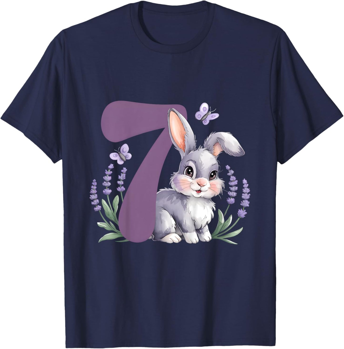 Kinder Süßer Hase mit Blumen 7. Geburtstag Mädchen Geburtstags T-Shirt - T-Shirt | Navy