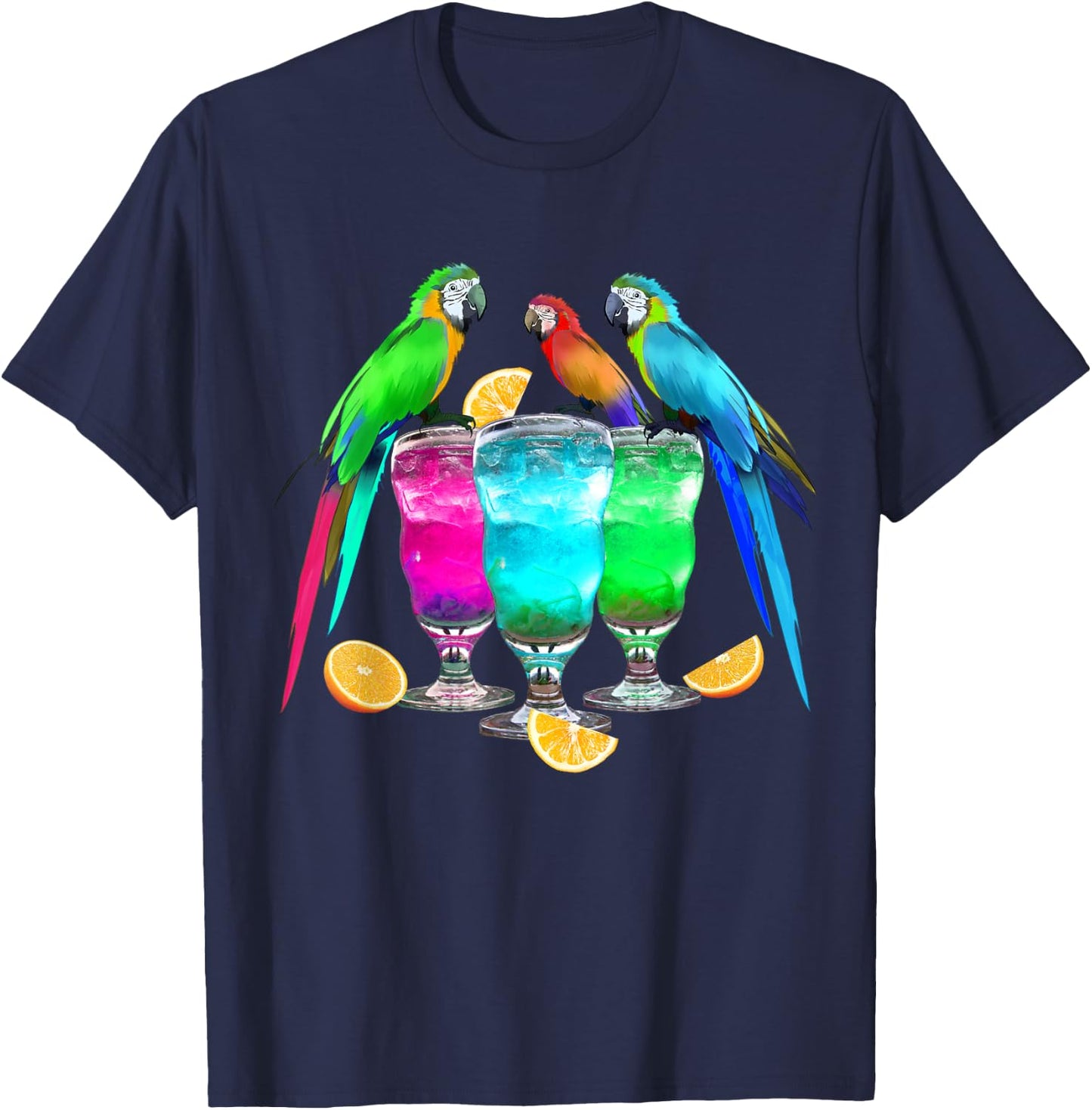 Parrots Drinking Margarita Tropical Birds Vacation Hawaiian T-Shirt - T-Shirt | Navy