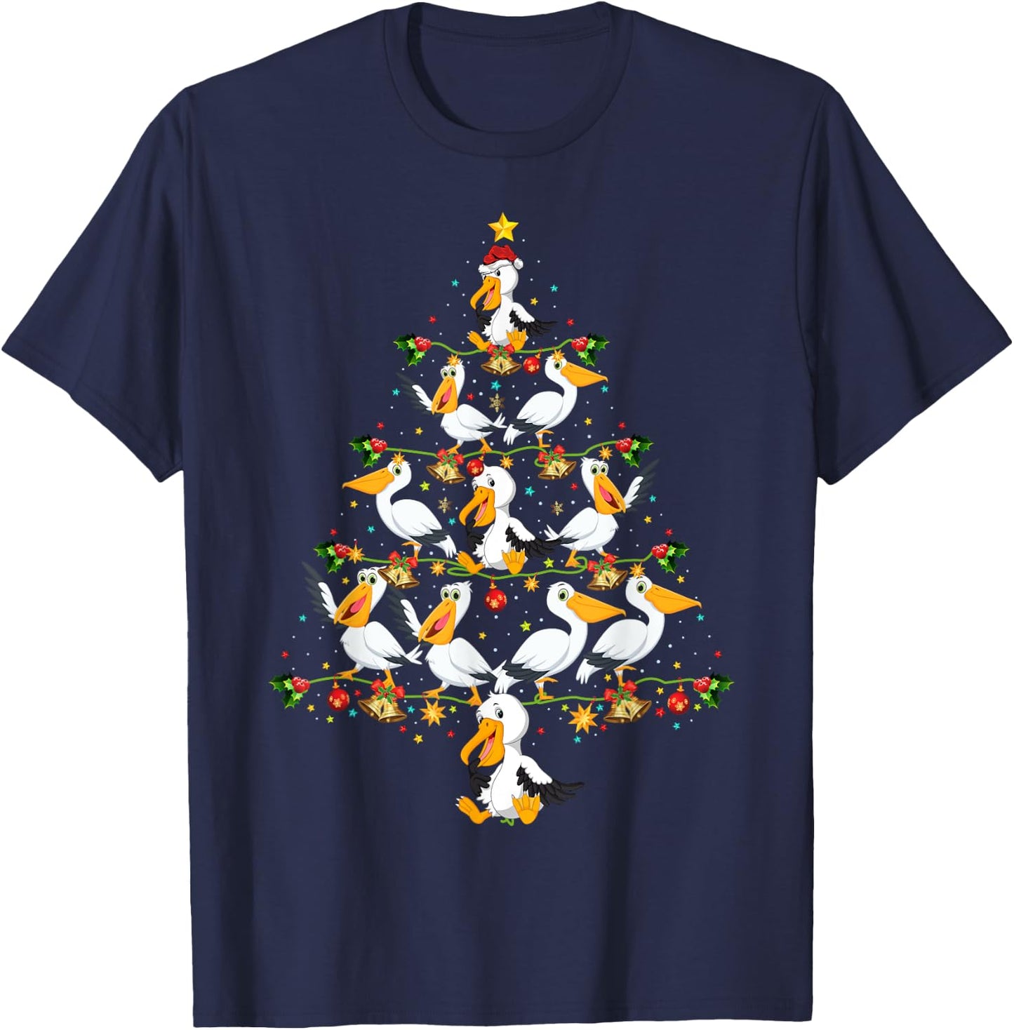 Funny Pelican Birds Lover Xmas Gift Pelican Christmas Tree T-Shirt - T-Shirt | Navy