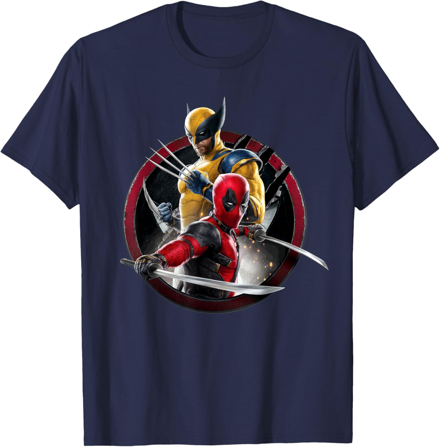 Marvel Studios Deadpool & Wolverine with Claw-Slashed Icon T-Shirt - T-Shirt | Navy