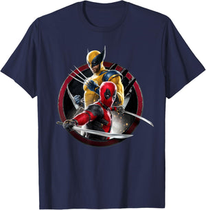 Marvel Studios Deadpool & Wolverine with Claw-Slashed Icon T-Shirt - T-Shirt | Navy