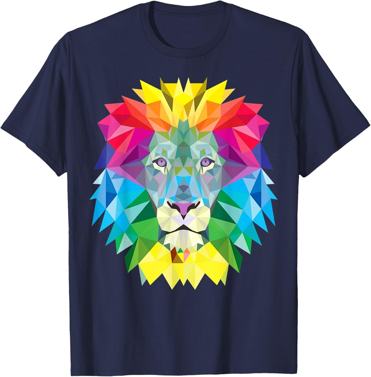 Geometric Rainbow Lion Face T-Shirt - T-Shirt | Navy