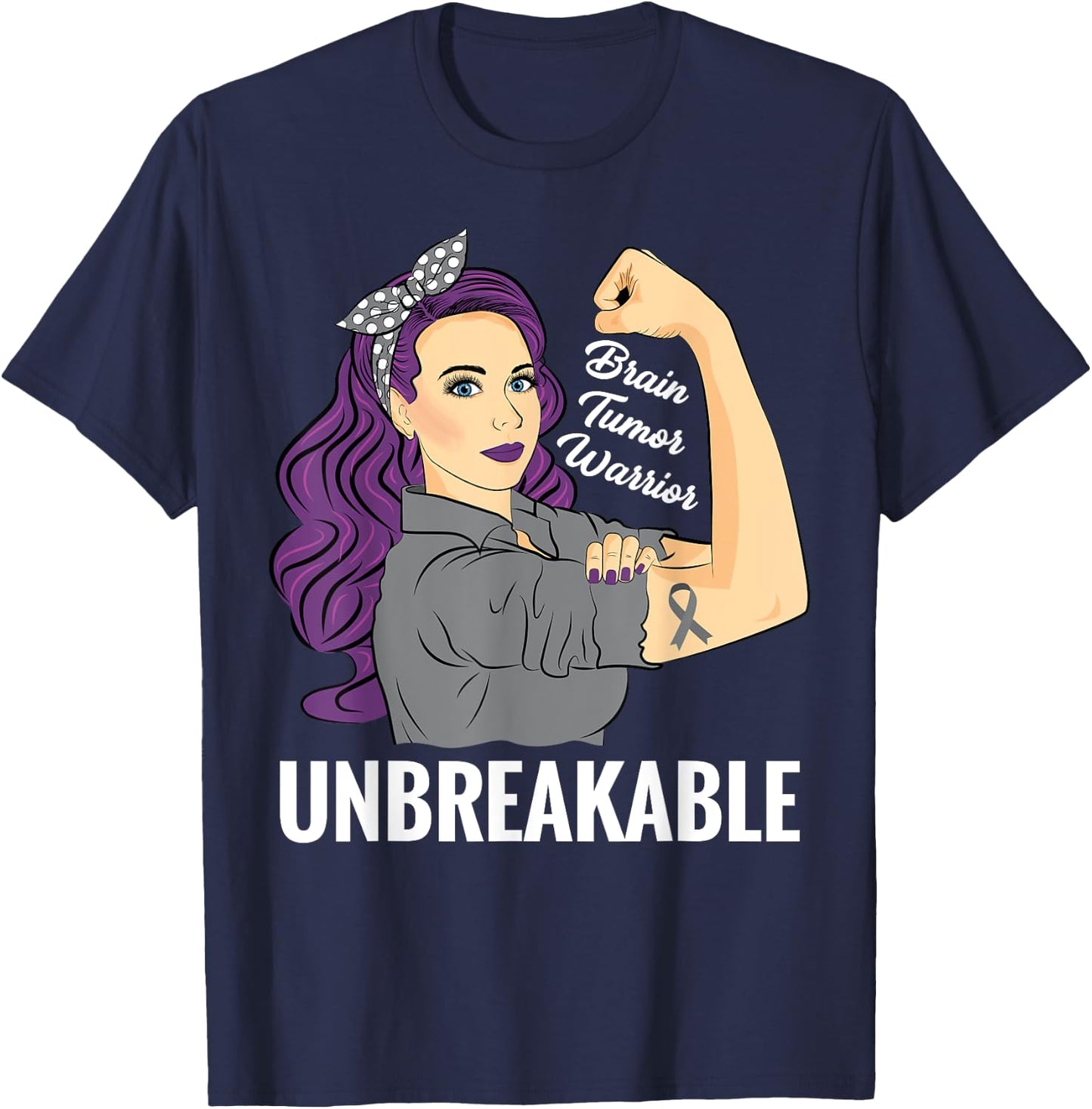 Brain Tumor Awareness Warrior Unbreakable Survivor Shirt T-Shirt - T-Shirt | Navy