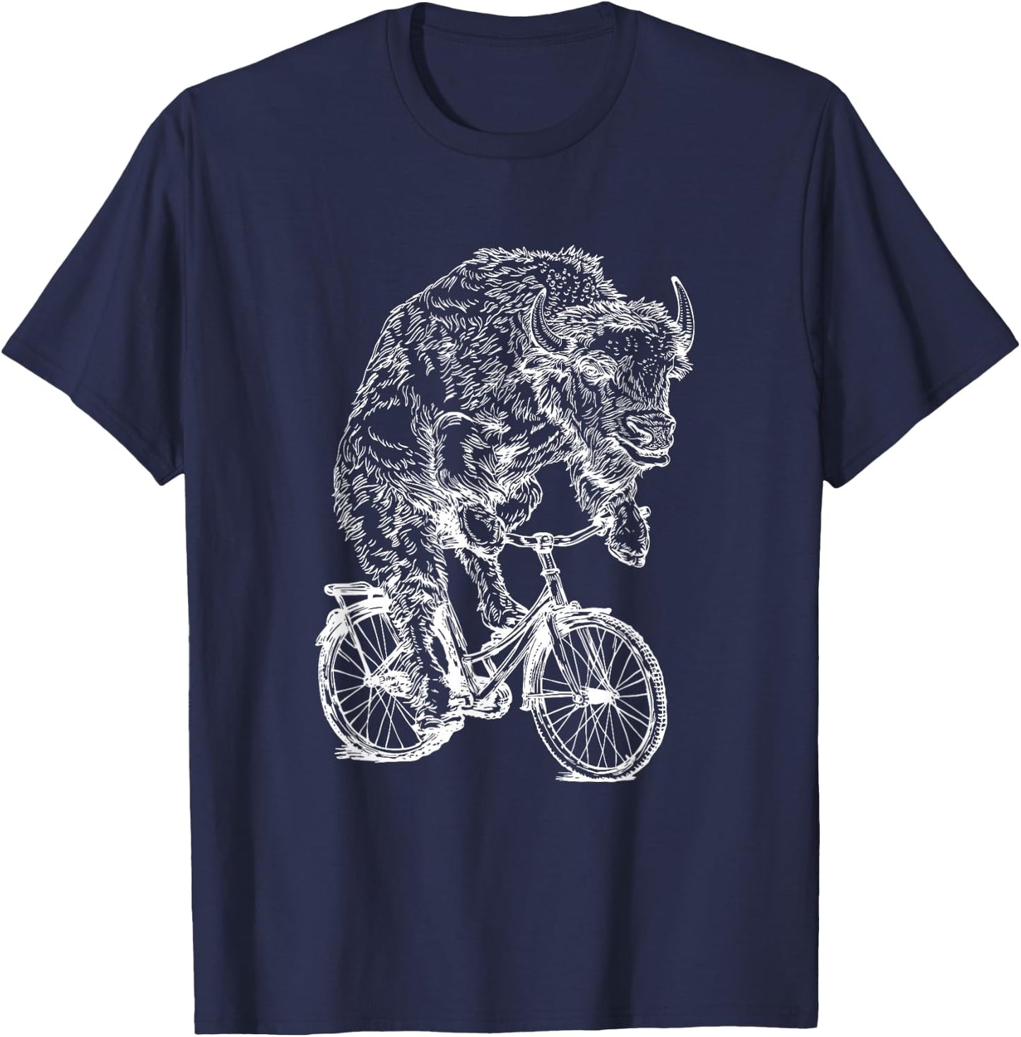 Bison Cycling Bicycle Buffalo Funny Animal Riding Bike T-Shirt - T-Shirt | Navy