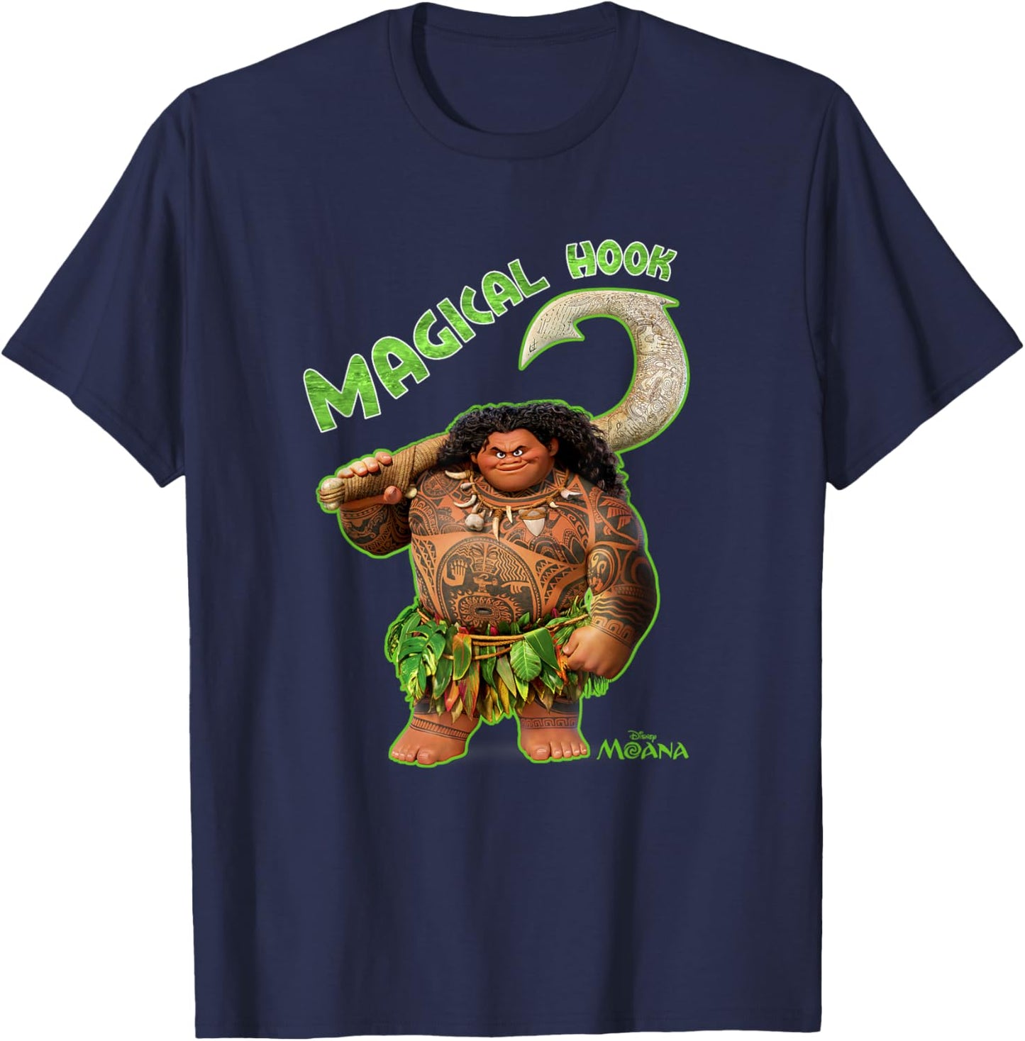 Disney Moana Maui Iconic Magical Hook Big Chest Portrait T-Shirt - T-Shirt | Navy
