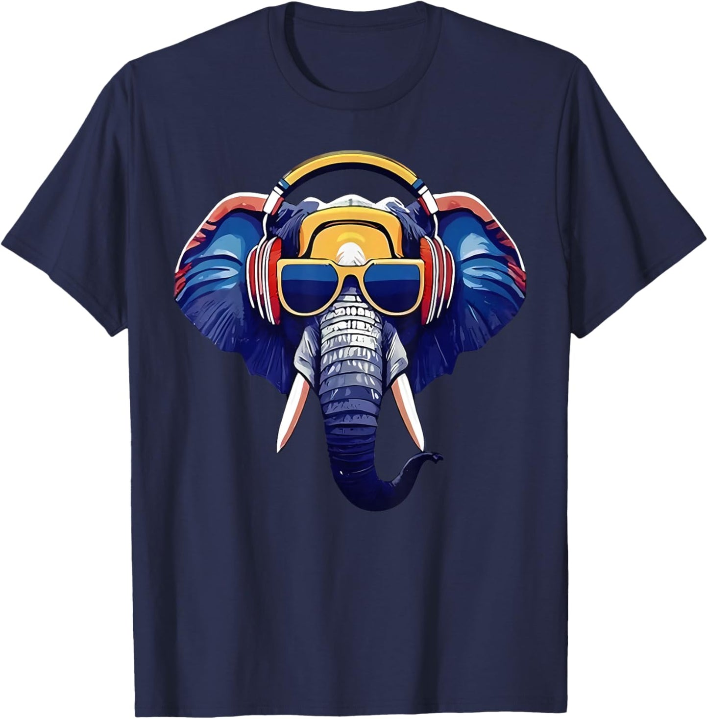 Cool Elephant Wearing Headphones And Sunglass Animal Lover T-Shirt - T-Shirt | Navy
