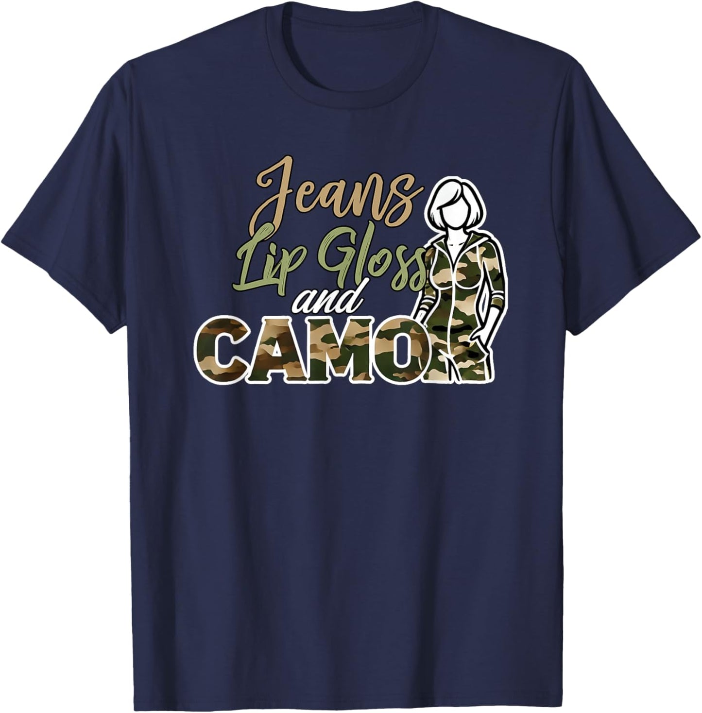 Jeans Lip Gloss and Camo Camouflage Graphic Jumpsuit T-Shirt - T-Shirt | Navy