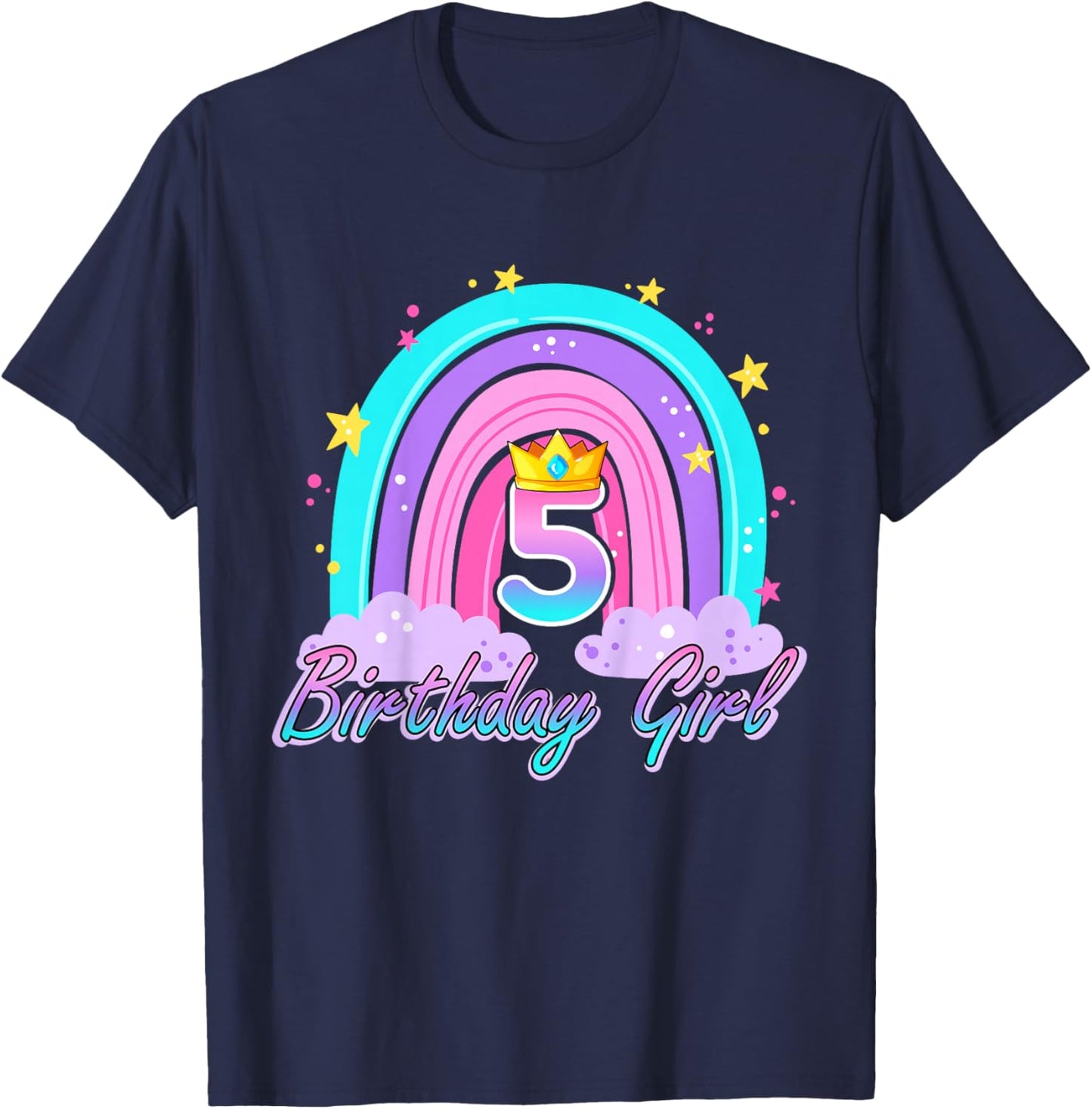 Boho Rainbow 5th Birthday Girl 5 Years Old 5th Birthday T-Shirt - T-Shirt | Navy