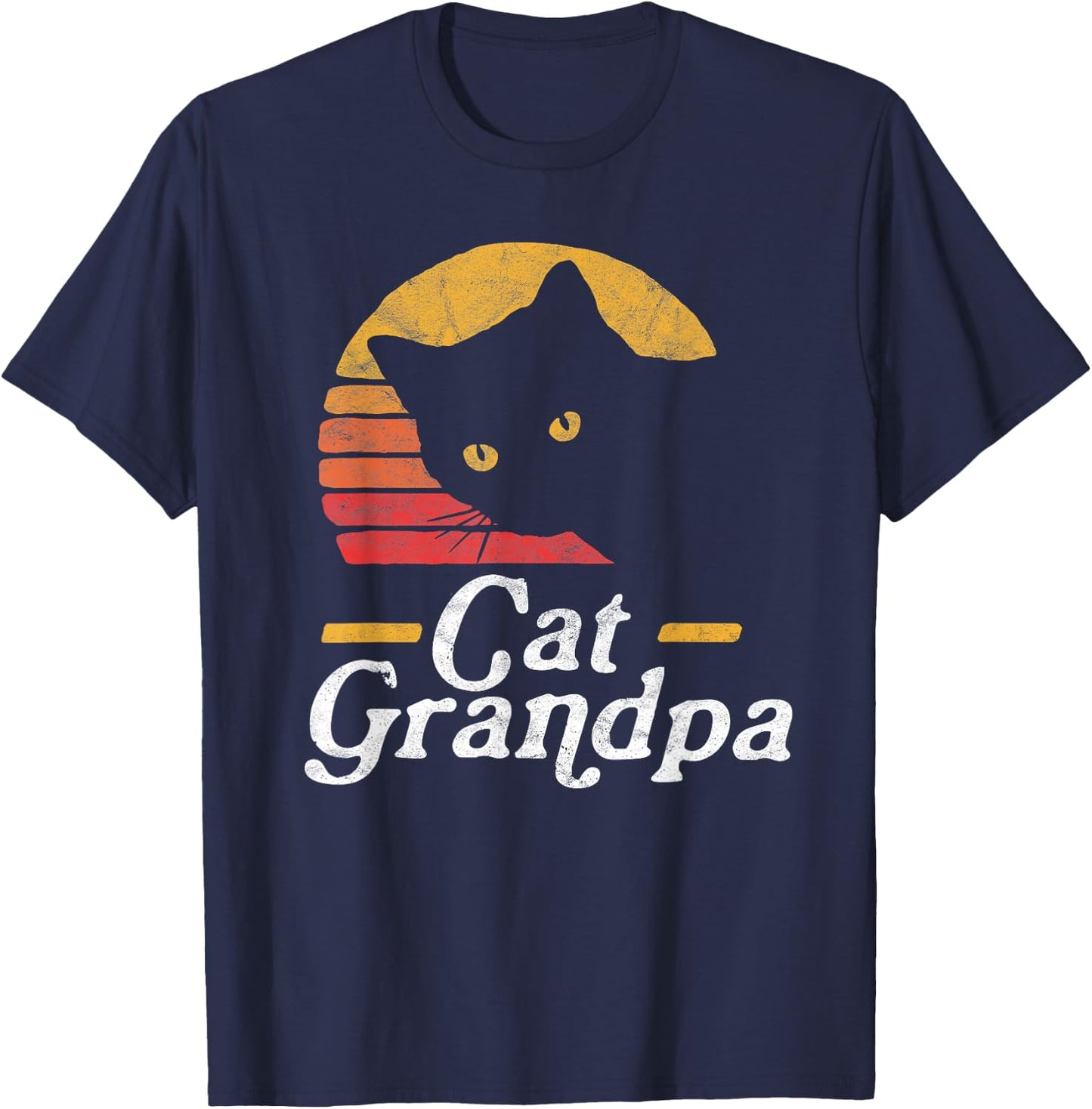 Cat Grandpa Vintage Eighties Style Cat Retro Distressed T-Shirt - T-Shirt | Navy