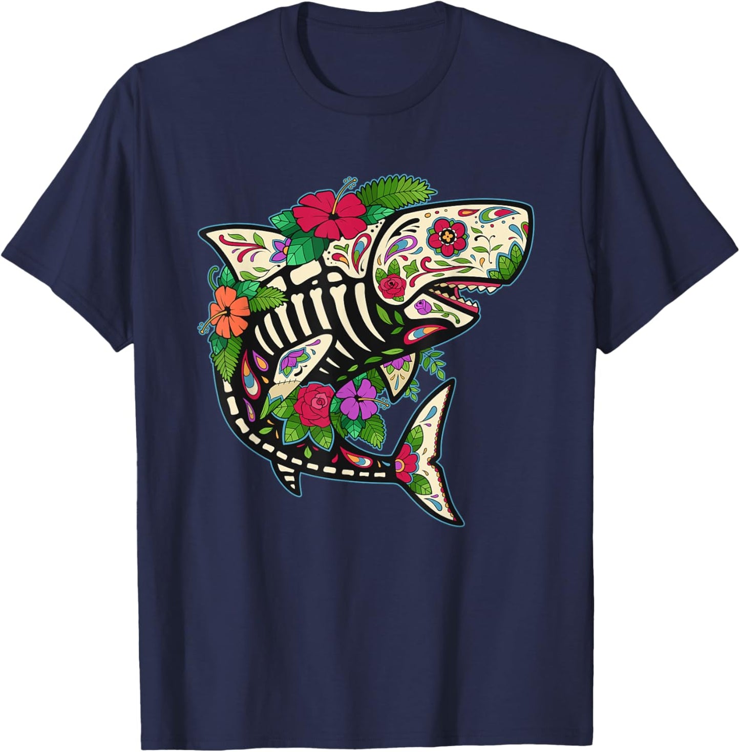Calavera Mexico Day of the Dead Shark Sugar Skull T-Shirt - T-Shirt | Navy