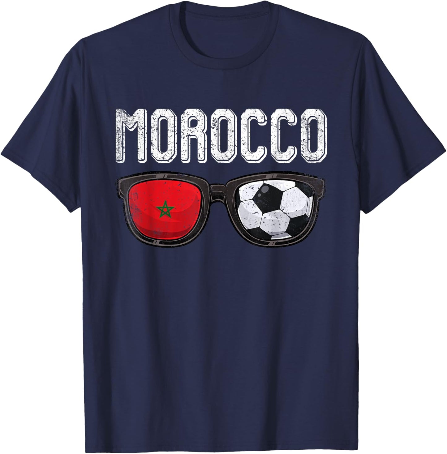 Morocco Soccer Funny Moroccan Flag Glasses Football T-Shirt - T-Shirt | Navy