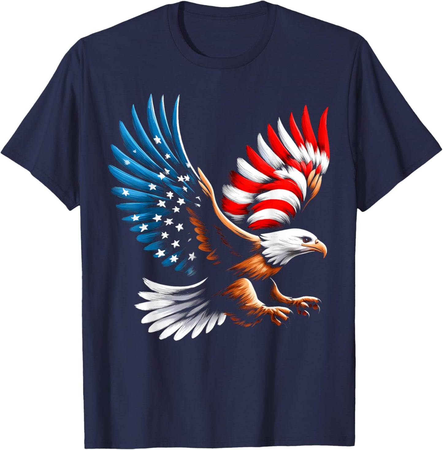 Bald Eagle & Patriotic American Flag 4th of July Women Girls Kids Men T-Shirt - T-Shirt | Navy