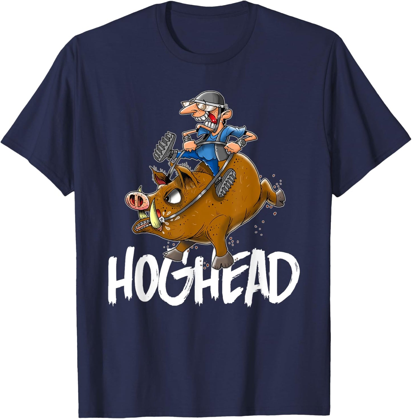 Hog Head Funny Motorcycle Biker Riding His Hog T-Shirt - T-Shirt | Navy
