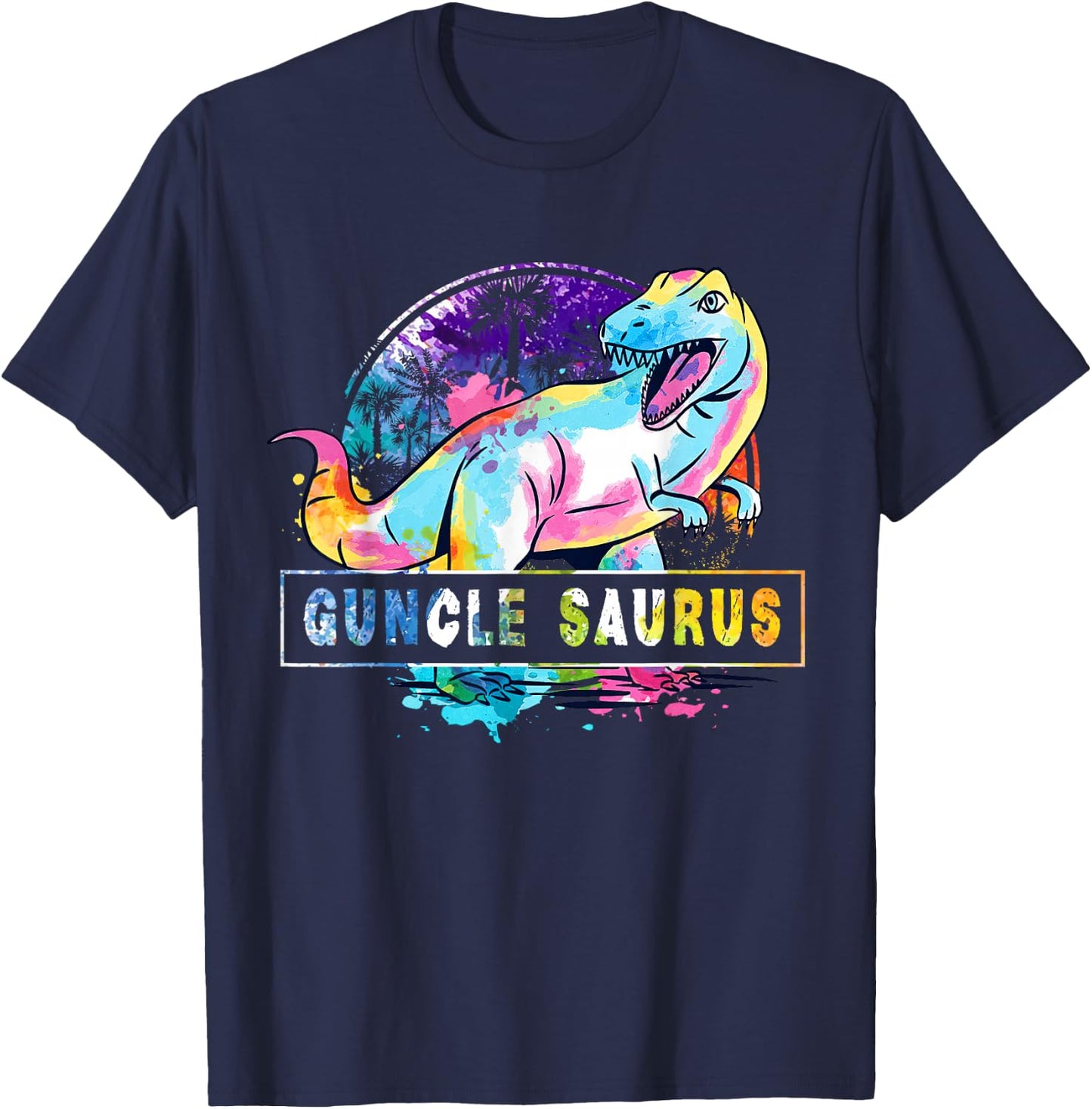 Guncle Saurus Dinosaur T Rex Rainbow Pride Color Gay Uncle T-Shirt - T-Shirt | Navy