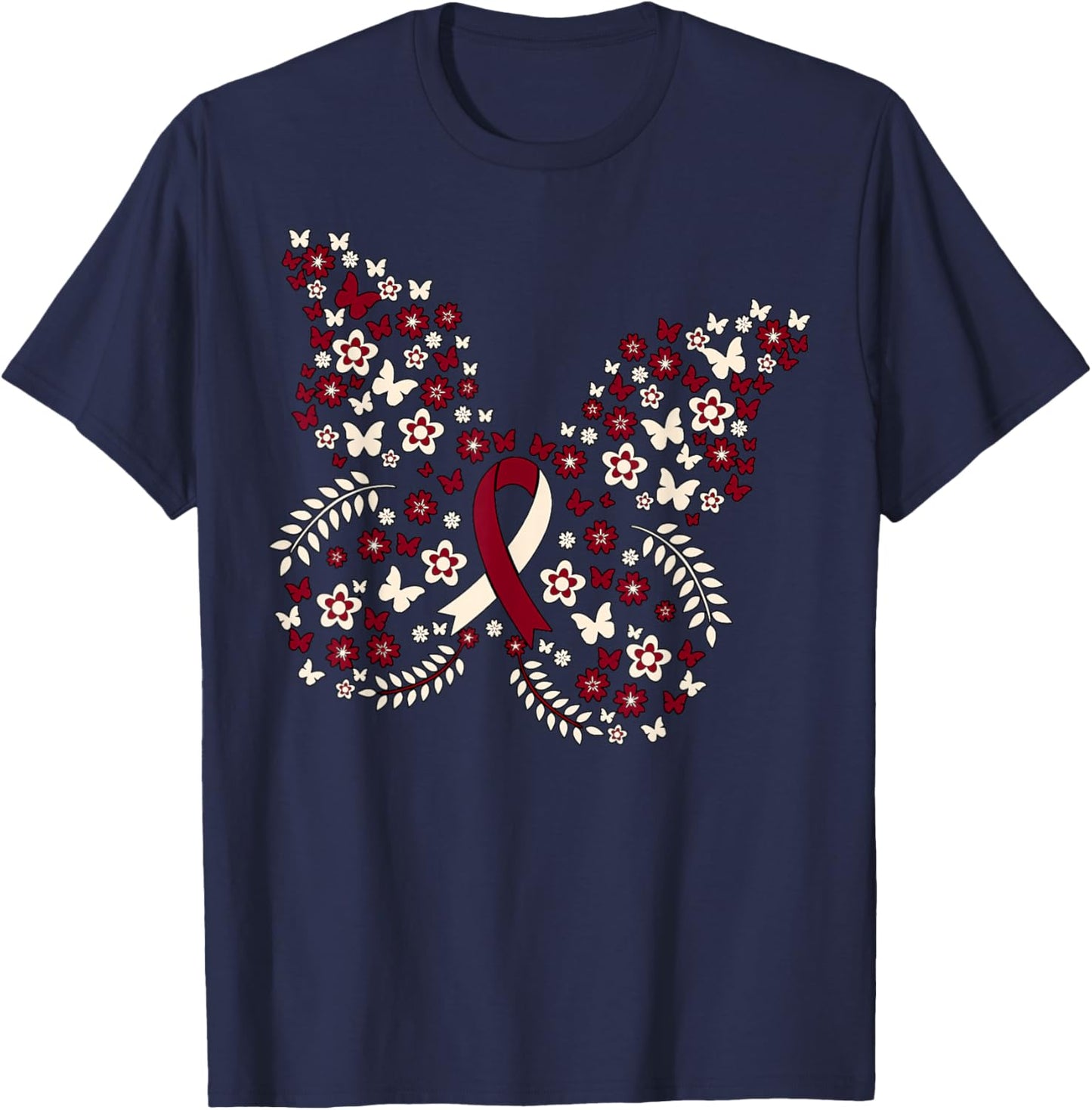 Butterfly Head and Neck Cancer Awareness Survivor Ribbon T-Shirt - T-Shirt | Navy