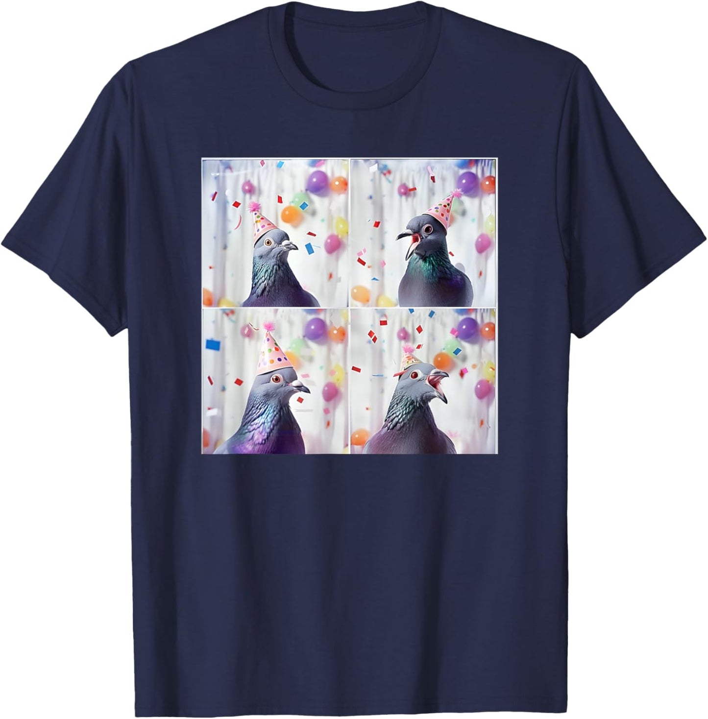 Bird Animal Photobooth Love Pigeons Men Women Kids Pigeon In Hat Party Pigeon Fancier Funny Birthday T-Shirt - T-Shirt | Navy