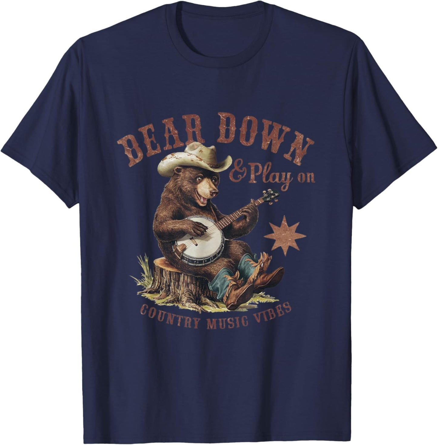 Bear Down & Play On: Vintage Country Music Vibes Funny T-Shirt - T-Shirt | Navy