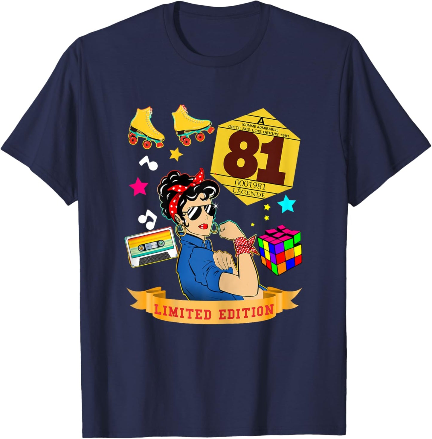Birthday 1981 Auto Sticker Woman 44 Years Legend Vintage T-Shirt - T-Shirt | Navy