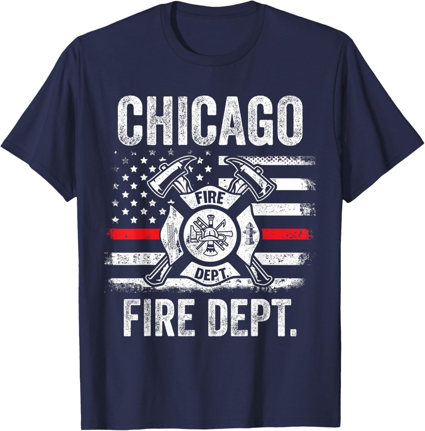Chicago Illinois Fire Department Thin Red Line Fireman T-Shirt - T-Shirt | Navy