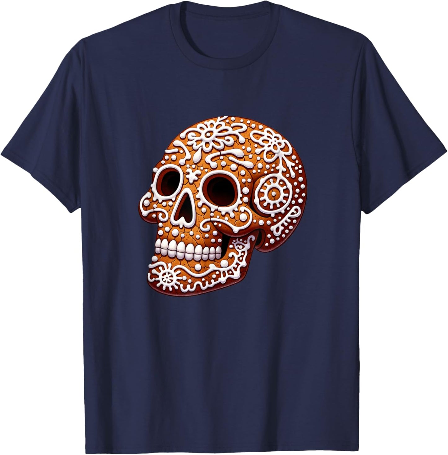 Gingerbread Skull Creepy Christmas Cookie Baking Holiday T-Shirt - T-Shirt | Navy