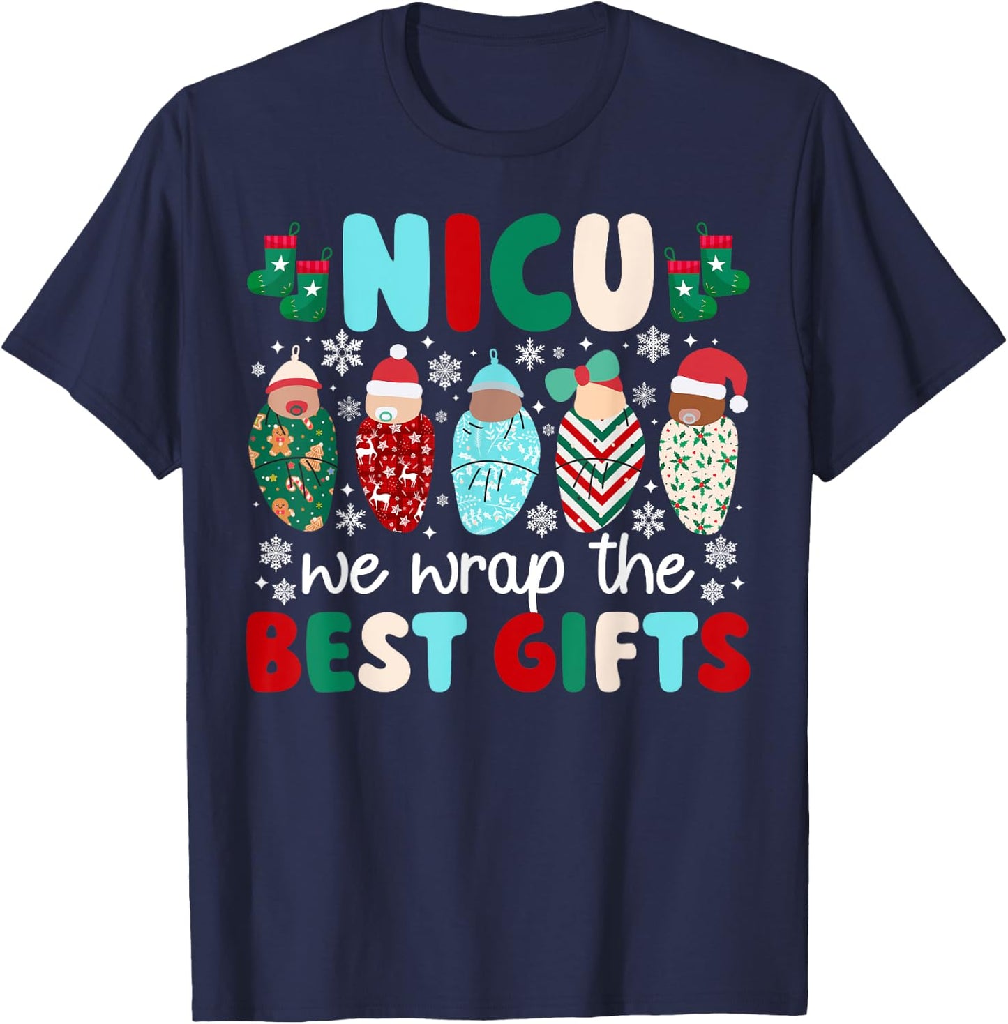 NICU Christmas NICU Nurse Xmas Neonatal Intensive Care Unit T-Shirt - T-Shirt | Navy