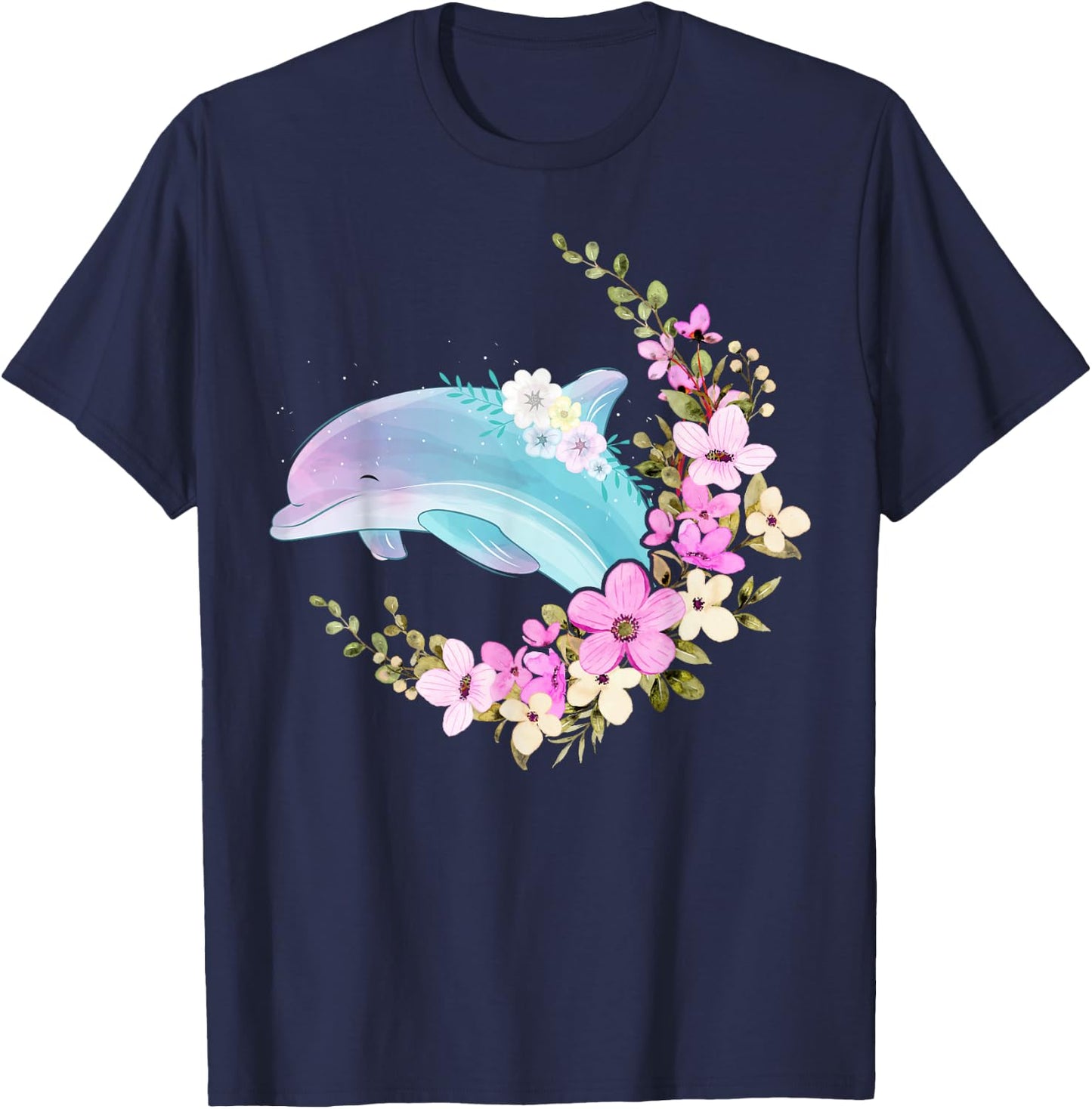 Dolphin Flower Floral T-Shirt - T-Shirt | Navy